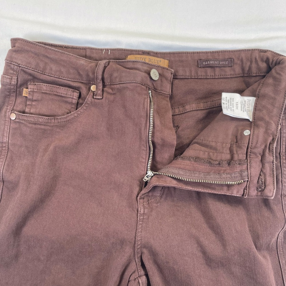 Judy Blue Garment Dyed Raw Hem Flare 13/31 Brown High Rise Stretch Jeans - Picture 4 of 12
